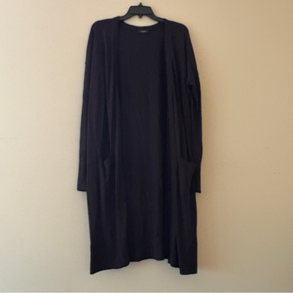 Halogen Black Long Open Front Cardigan with Pockets Medium (Estimated) Cashmere
